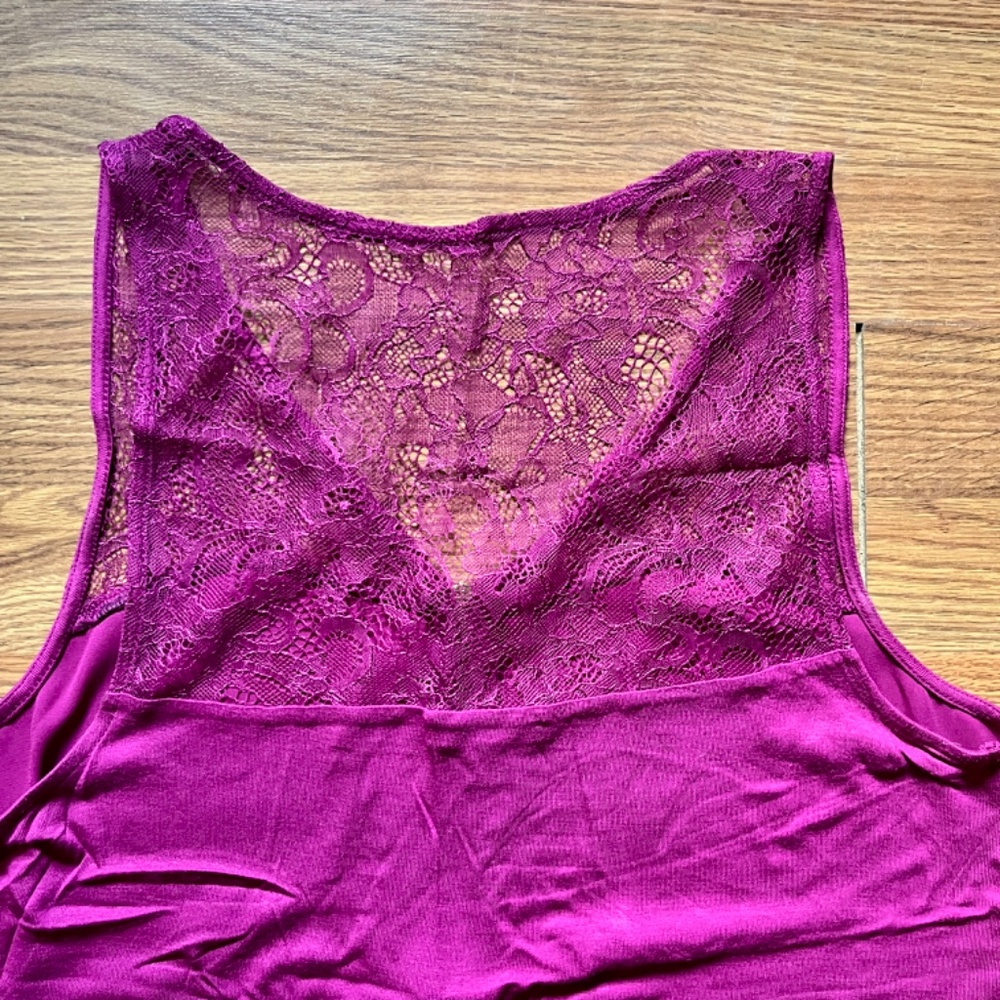 Women's Hot Pink Sleeveless Blouse Long Tank Top Lace Barbiecore Fuchsia 90s - Picture 6 of 9
